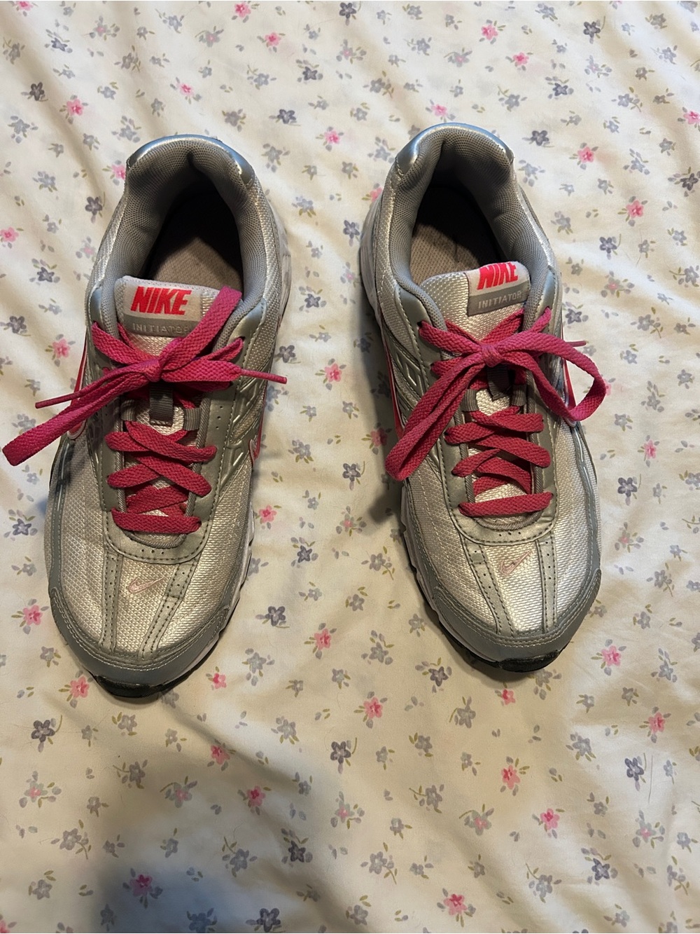 Nike Silver Sneakers with Pink Laces